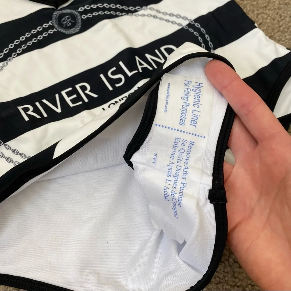River Island Black and White Striped One-Piece Swimsuit